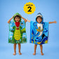 Pirate Baby Shark and Crocodile hooded poncho towel set for kids featuring premium quick-dry microfiber fabric, soft and lightweight wearable design, high absorbency, hooded coverage, travel-friendly construction, and perfect for bath time, swimming lessons, beach trips, pool days, vacations, and everyday use.