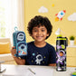 Leo Astronaut 900 ml stainless steel water bottle and Blue Space soft shell pencil pouch combo for kids featuring 3-compartment stationery storage, lightweight design, durable construction, and ideal for school, travel, and everyday use.