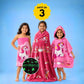 June the Unicorn kids combo featuring a Glow Blanket, Hooded Poncho Towel, and 70 × 140 cm quick-dry terry bath towel, designed for cozy bedtime, bath time, swimming, beach trips, and everyday use.