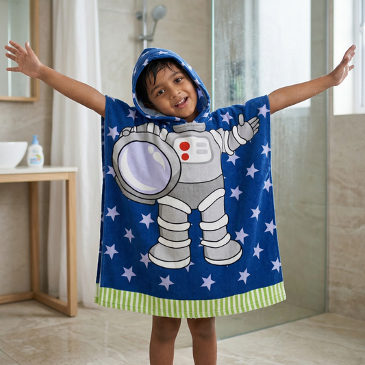 Astronaut Hooded Poncho Towel for Kids | Quick-Dry, Highly Absorbent Microfiber Bath Towel
