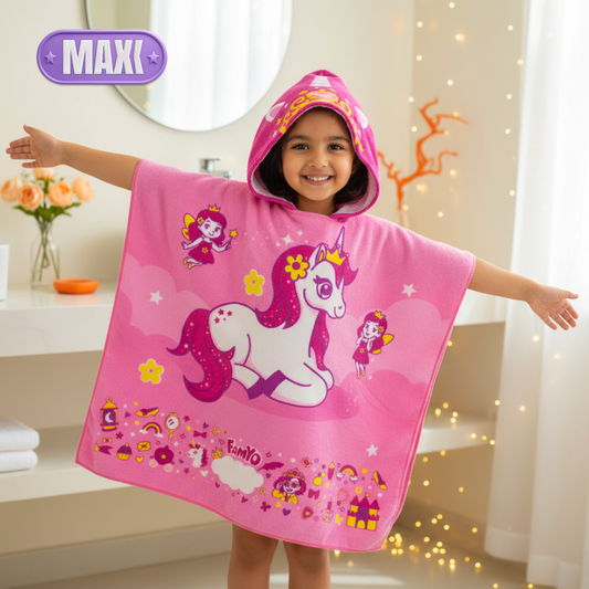 June the Unicorn – Maxx Series Hooded Poncho Towel for Kids | Quick-Dry, Highly Absorbent Microfiber Bath Towel