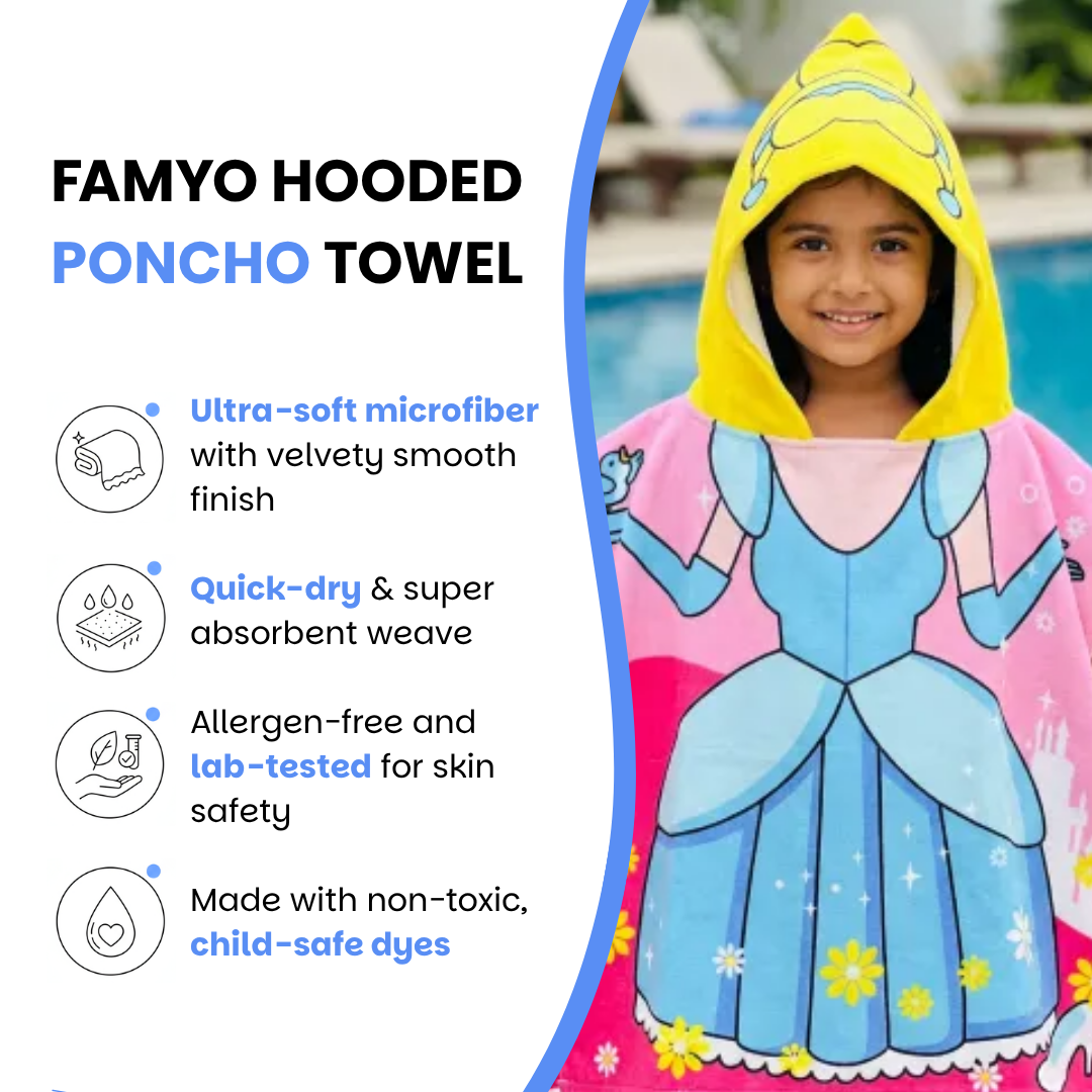 Magical Princess Hooded Poncho Towel for Kids | Quick-Dry, Highly Absorbent Microfiber Bath Towel