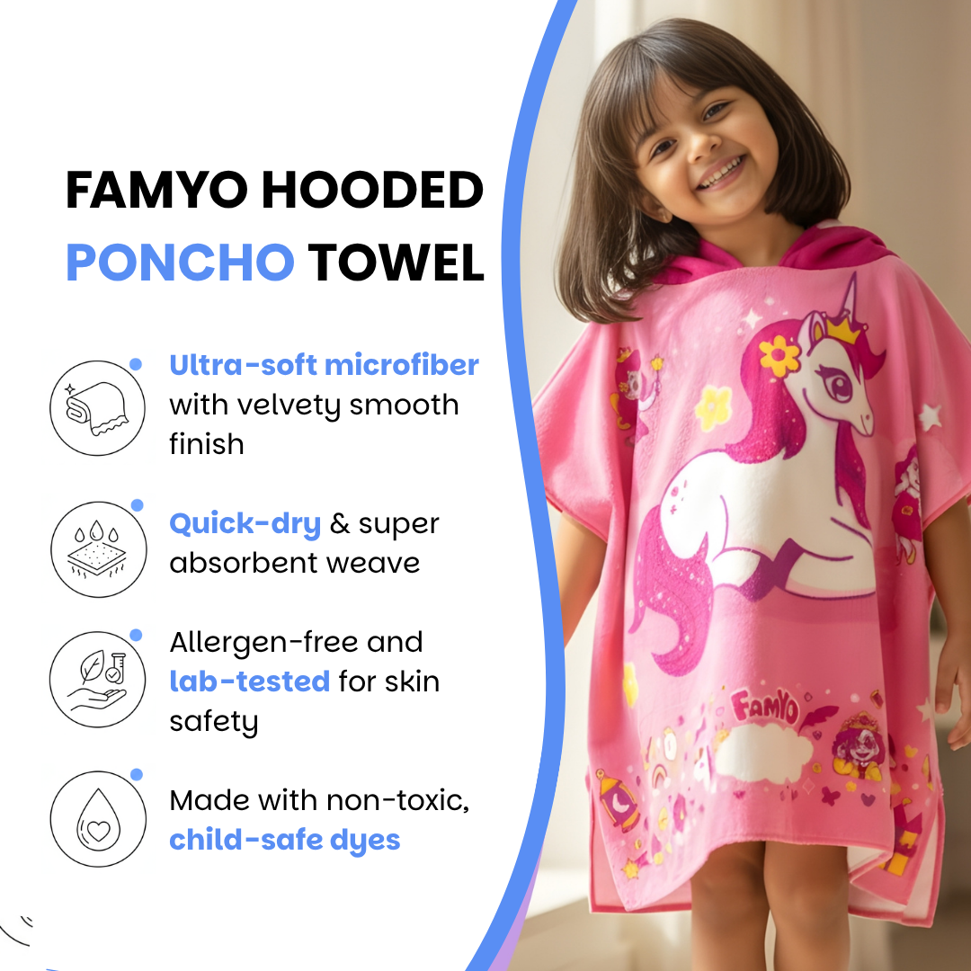 Famyo Unicorn Poncho hooded towel for kids 