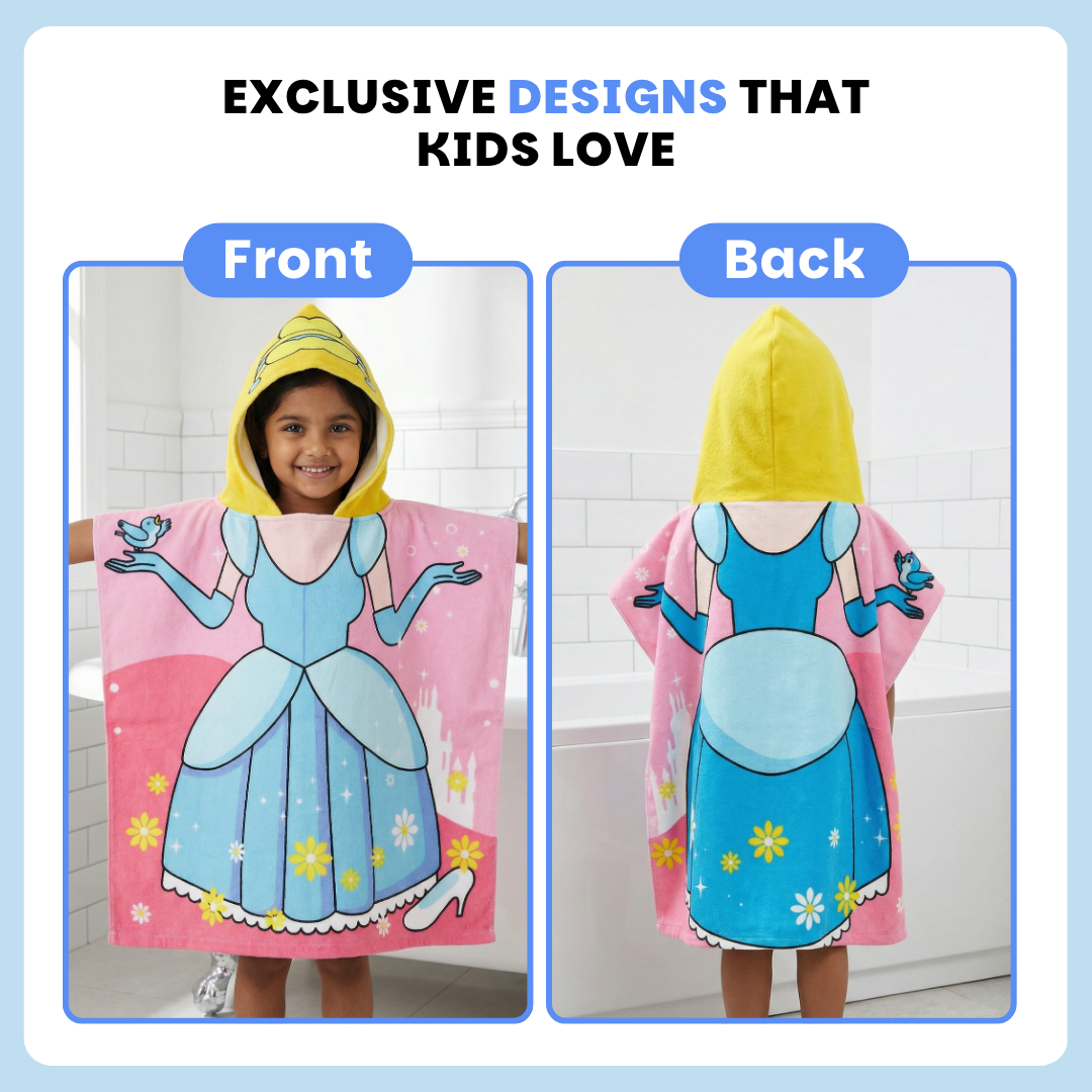 Magical Princess Hooded Poncho Towel for Kids | Quick-Dry, Highly Absorbent Microfiber Bath Towel