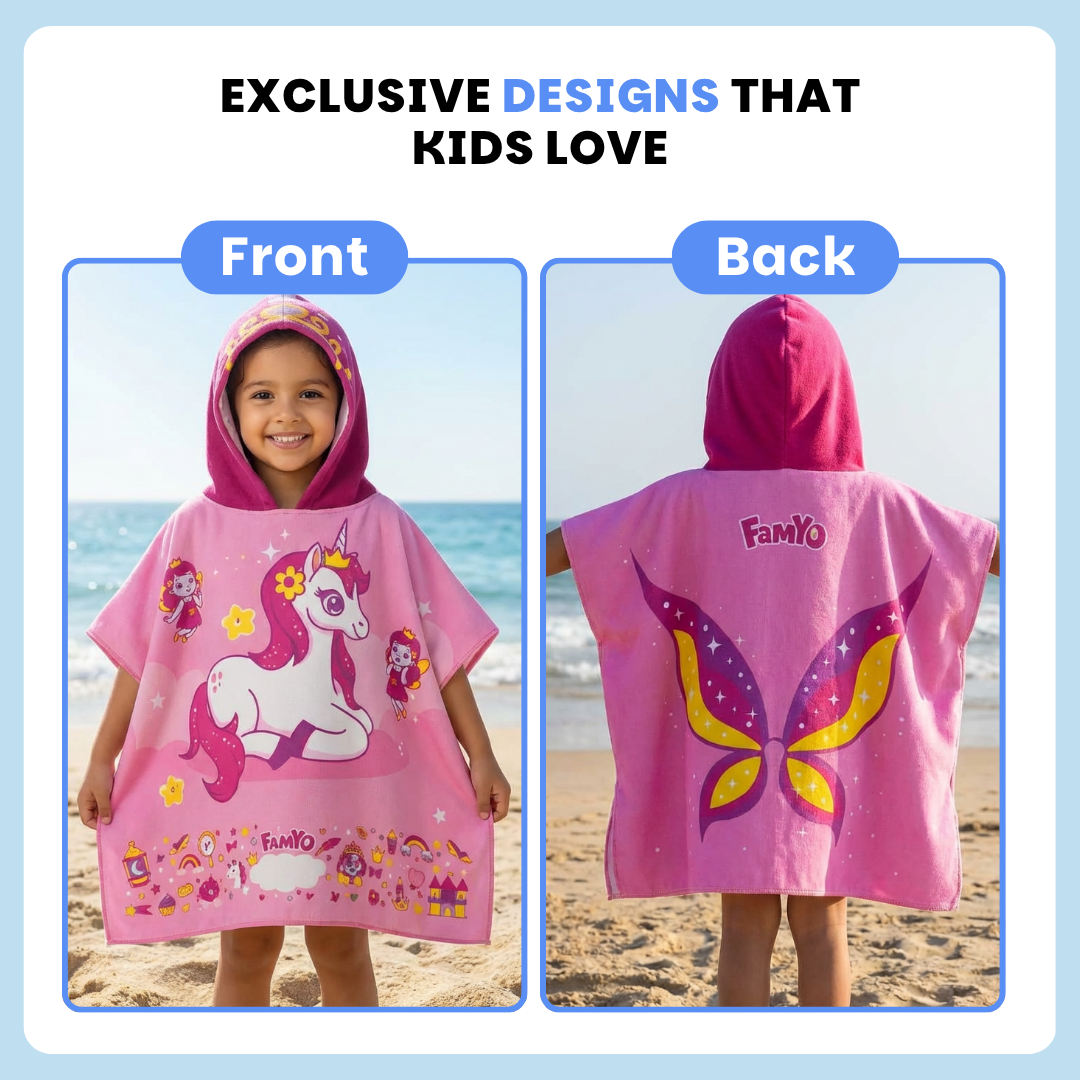 Famyo Unicorn Poncho hooded towel for kids 