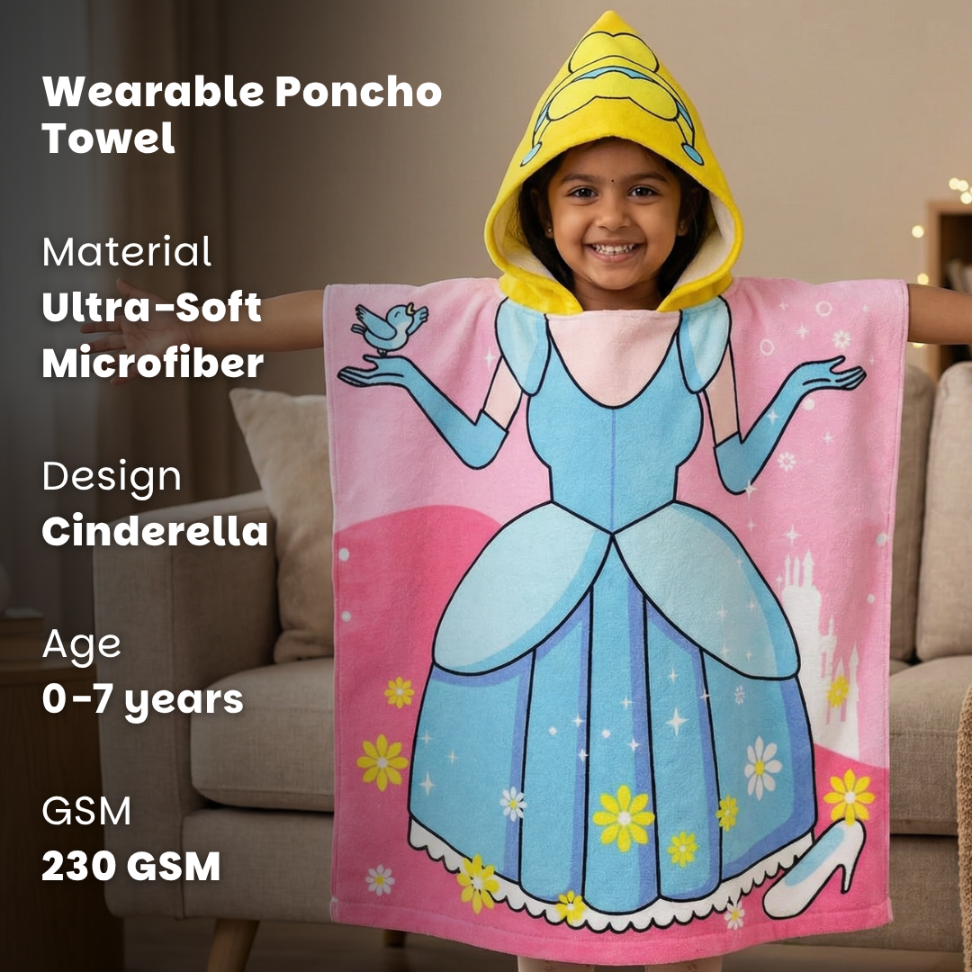 Magical Princess Hooded Poncho Towel for Kids | Quick-Dry, Highly Absorbent Microfiber Bath Towel