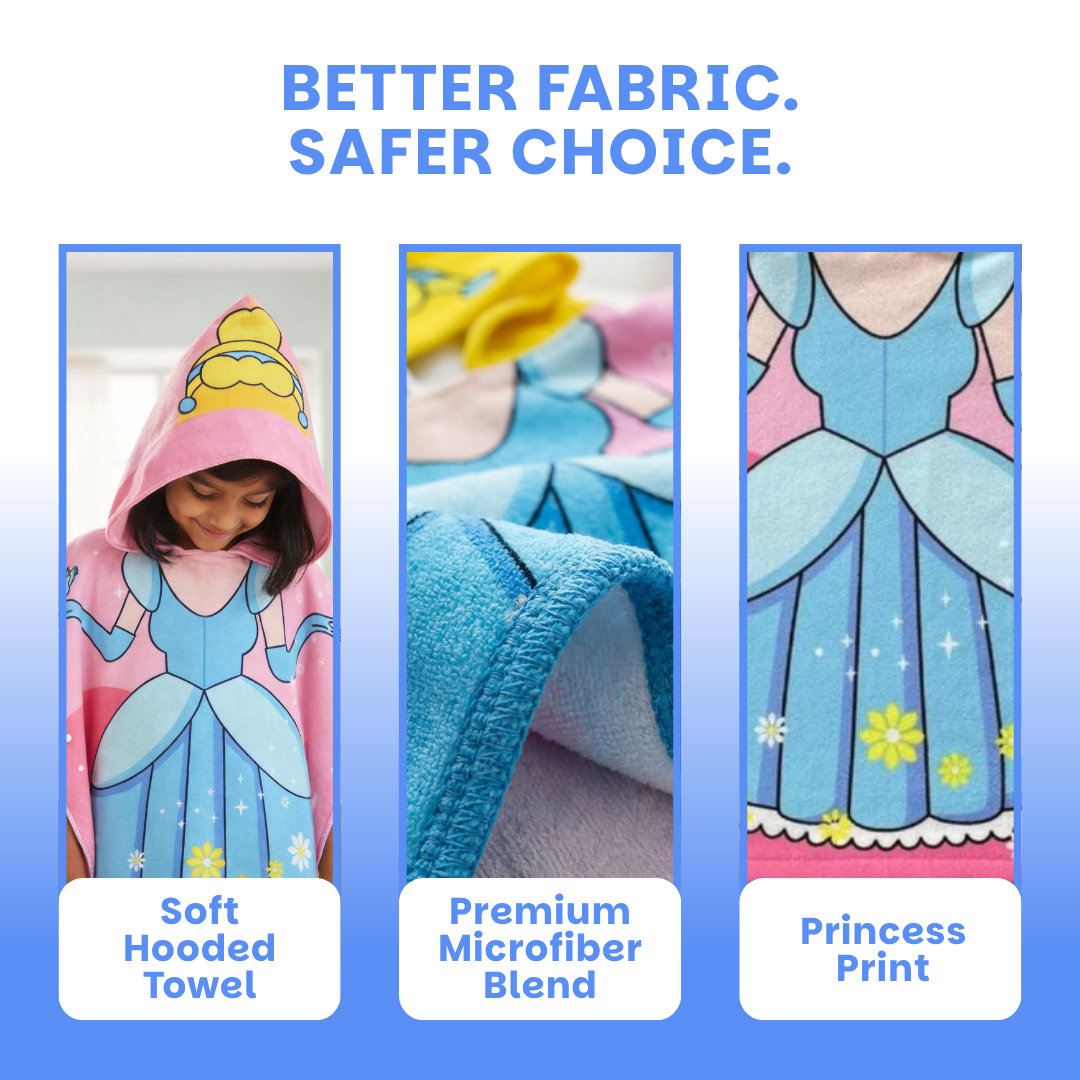 Magical Princess Hooded Poncho Towel for Kids | Quick-Dry, Highly Absorbent Microfiber Bath Towel