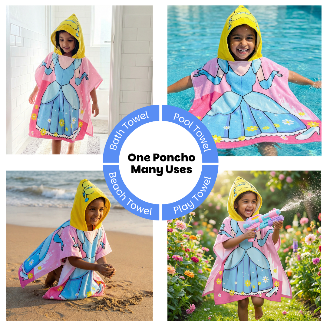 Magical Princess Hooded Poncho Towel for Kids | Quick-Dry, Highly Absorbent Microfiber Bath Towel