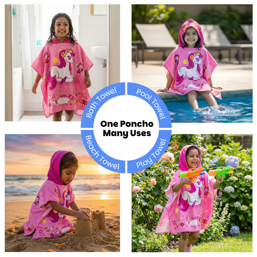 Famyo Unicorn Poncho hooded towel for kids 