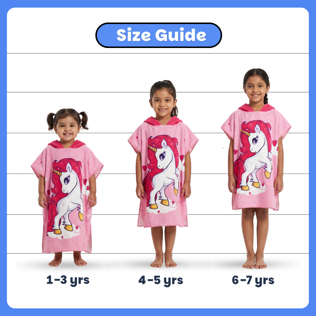 Pink Unicorn Poncho Bath Towel for Kids, 1-7 years | Quick-Drying Microfiber Kids Towel Famyo Shop WH
