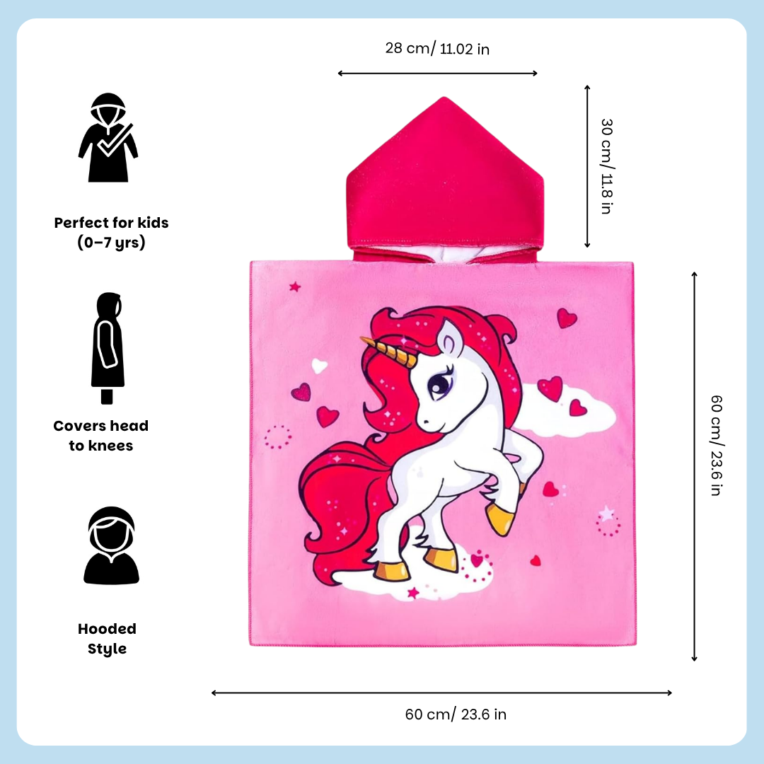 Pink Unicorn Poncho Bath Towel for Kids, 1-7 years | Quick-Drying Microfiber Kids Towel Famyo Shop WH