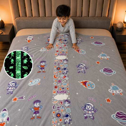Leo the Astronaut Glow Blanket – Glow Maxx Series | Soft Flannel AC Blanket for All-Season | Perfect Gift for Kids