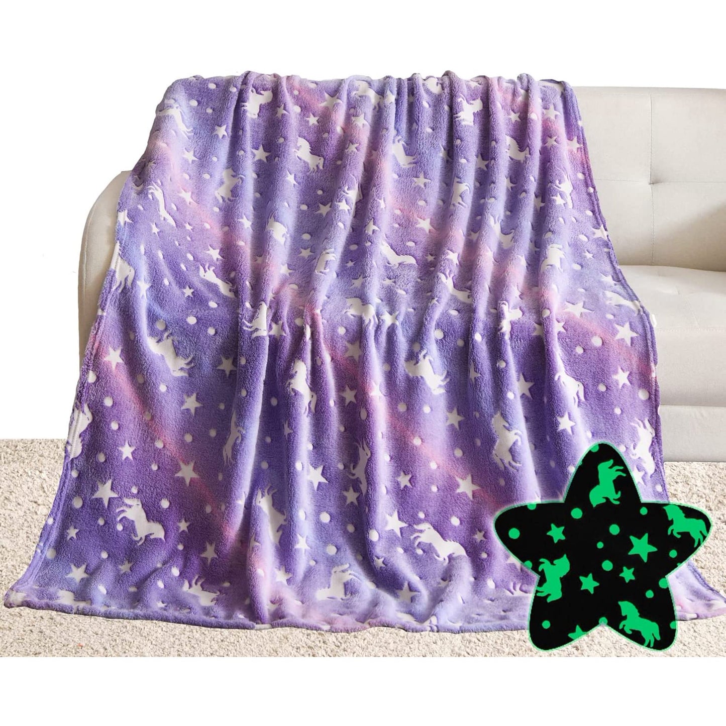 FAMYO's Glow in the Dark Luminous Blankets - Unicorn Print! Perfect for bedtime stories and added comfort