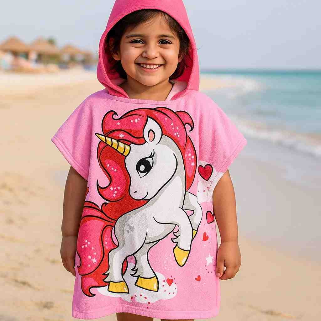 Pink Unicorn Poncho Towel for kids - Famyo towel