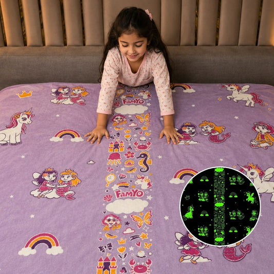 June the Unicorn & Mira the Mermaid Glow Blanket – Glow Maxx Series | Soft Flannel AC Blanket for All-Season | Perfect Gift for Kids