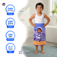 Leo the Astronaut kids towel featuring soft quick-dry terry fabric, lightweight absorbent design, 70 × 140 cm size, and ideal for bath, beach, pool, swimming, travel, and everyday use.