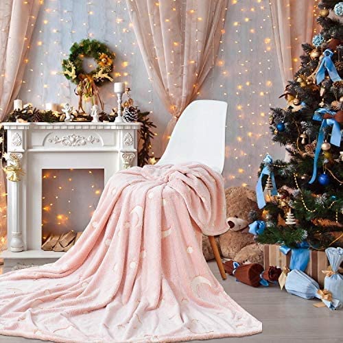 Pink Stars Glow in The Dark Blanket for Kids | 200 x 152cm, 0-15 Years, Queen Size Flannel Blanket | Birthday Gift for Kids Bed, Sofa, or Couch