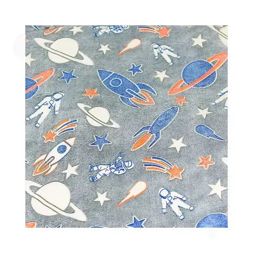 FAMYO's  Glow in the Dark Luminous Blankets - Rocket Spaceship Print! Perfect for bedtime stories and added comfort