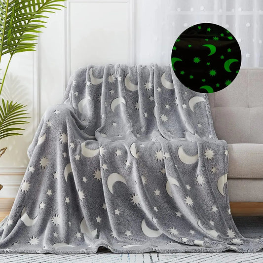 Moon & Stars Glow in The Dark Blanket for Kids | 200 x 152cm, 0-15 Years, Queen Size Flannel Blanket | Birthday Gift for Kids Bed, Sofa, or Couch